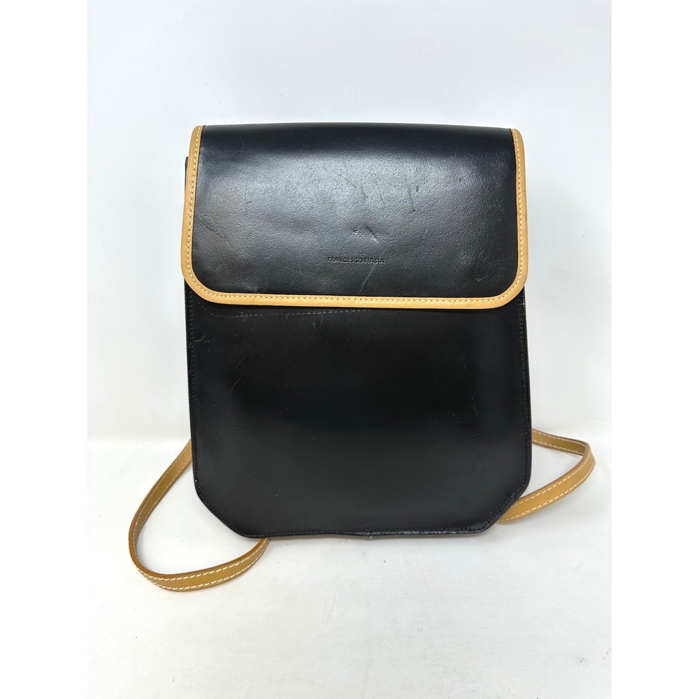 Francesco Biasia Smooth Leather Two-Tone Backpack Black Tan - Picture 1 of 13
